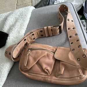 Free people wade leather sling in tan leather